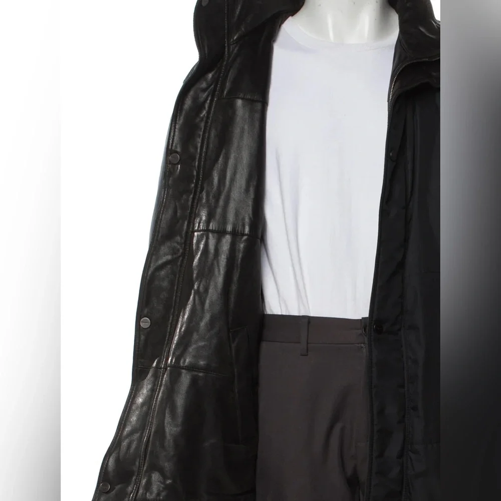 Salvatore Ferragamo Vintage 2000 Black Leather Reversible Puffer Coat IT50/US40